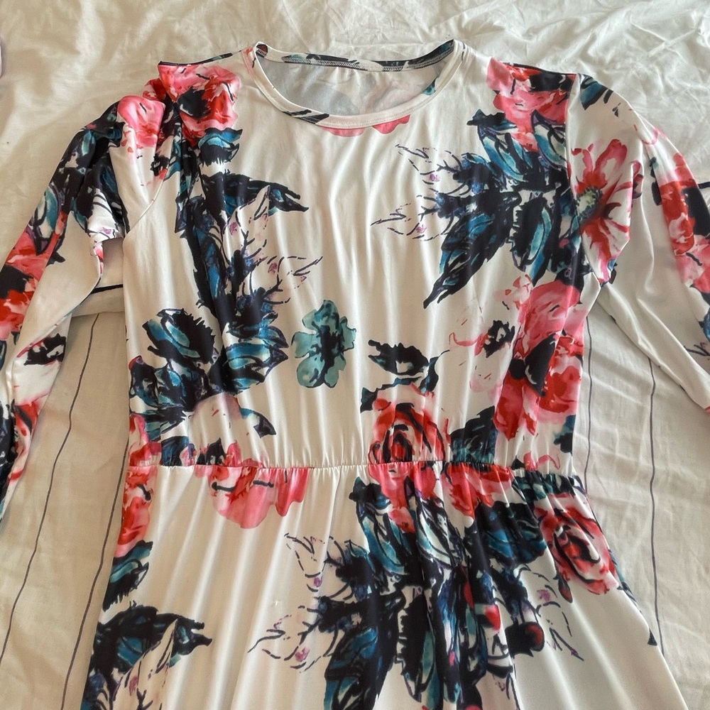 Floral form fitting white dress